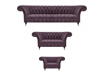 Chesterfield Lila Textielbanken Designer Beklede Banken 3-delige Set