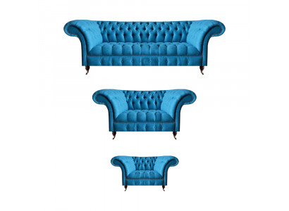 Chesterfield Lichtblauwe Designer Zitmeubels Elegante 3-Zits Tweezits 3-delig.