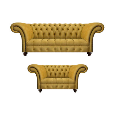 Designer woonkamer modern geel bankstel set 2x banken Chesterfield