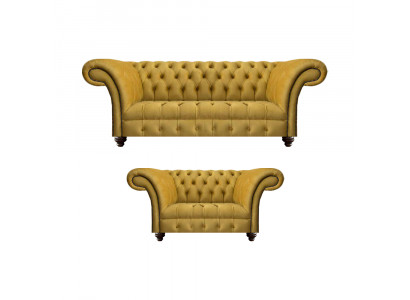 Designer woonkamer modern geel bankstel set 2x banken Chesterfield