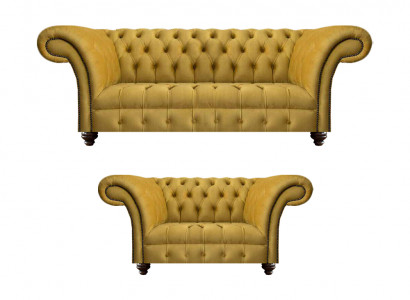 Designer woonkamer modern geel bankstel set 2x banken Chesterfield