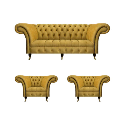 Chesterfield Gele Zitgroep Designer Driezitsbank Elegante Fauteuils 3-delig