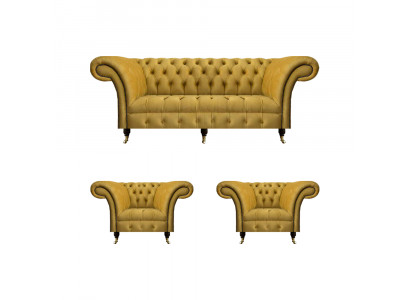 Chesterfield Gele Zitgroep Designer Driezitsbank Elegante Fauteuils 3-delig