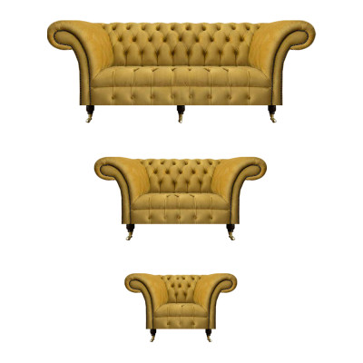 Edele Gele Chesterfield Meubelbekleding Textiel Banken 3-delige Set.