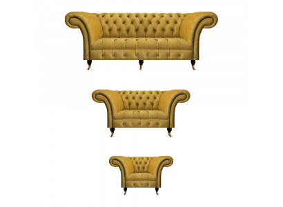 Edele Gele Chesterfield Meubelbekleding Textiel Banken 3-delige Set.
