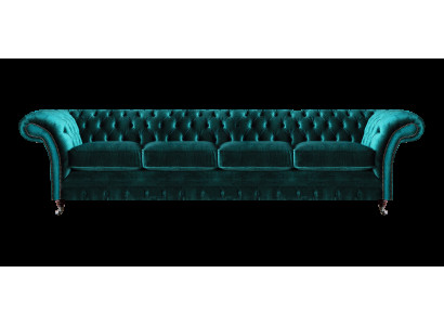 Elegante Chesterfield Groene Gestoffeerde Bank Moderne Vierzitter Textielsofa