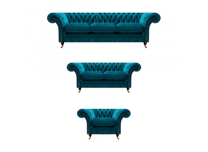 Blauwe designer Chesterfield gestoffeerde meubels woonkamer textiel banken 3-delig