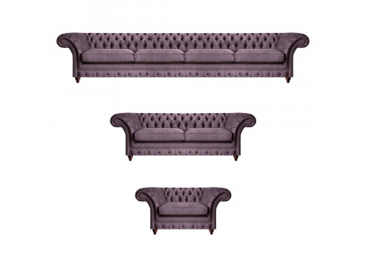 Chesterfield Lila Garnituur Compleet Bankstel Moderne Zitmeubels 3-delig