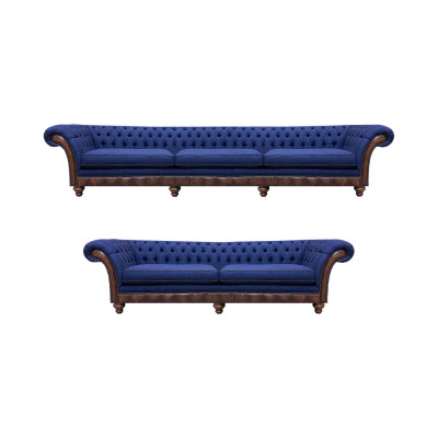 Blauwe Chesterfield stoffen banken designer zitbankset luxe zitmeubelen