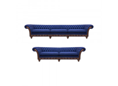 Blauwe Chesterfield stoffen banken designer zitbankset luxe zitmeubelen