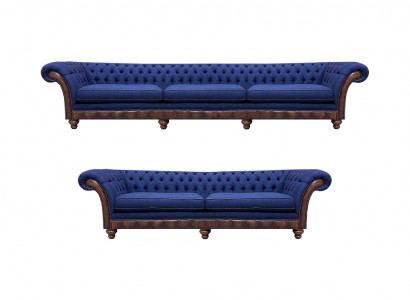 Blauwe Chesterfield stoffen banken designer zitbankset luxe zitmeubelen