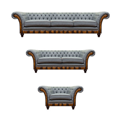 Chesterfield lichtgrijze gestoffeerde meubels woonkamer bankstel elegant set