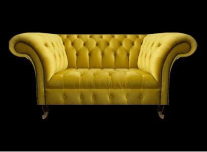 Moderne Chesterfield zitmeubelen Gele tweezits designer stoffen bank