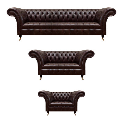 Bruine Chesterfield lederen sofa's designer drie- en viersitzer fauteuils
