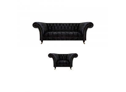 Chesterfield zwarte gestoffeerde meubelen designer woonkamer bank stoel 2-delig.