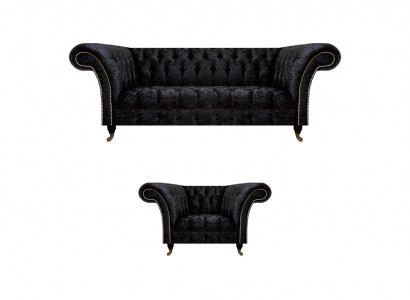 Chesterfield zwarte gestoffeerde meubelen designer woonkamer bank stoel 2-delig.