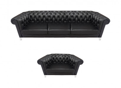 Moderne zwarte Chesterfield gestoffeerde meubelen exclusieve lederen sofa fauteuil