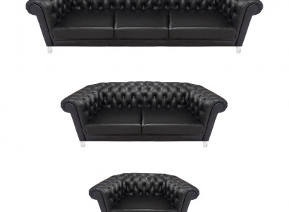 Zwart Chesterfield leren set designer banken woonkamer fauteuil