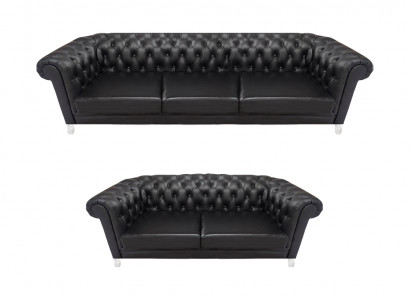 Zwarte Chesterfield Kunstleren Sofa's Moderne Woonkamer Set 2-delig