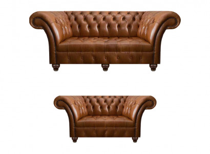 Luxueuze bruine lederen bankstel designer zitmeubel 3-zitsbank