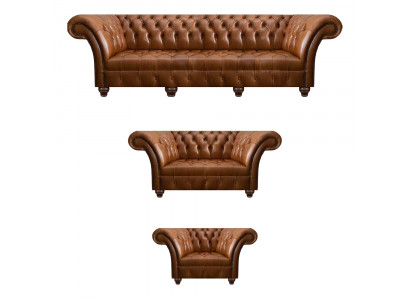 Chesterfield Bruine Lederen Set Exclusieve Banken Designer Fauteuil