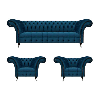 Chesterfield Blauwe Zithoek Moderne Complete Woonkamer Bankstel Set