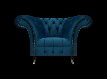 Moderne blauwe Chesterfield fauteuil designer zitmeubel woonkamer stoel