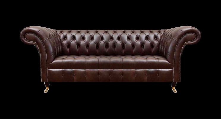 Bruine Chesterfield kunstleren bank designer zithoek woonkamer meubels