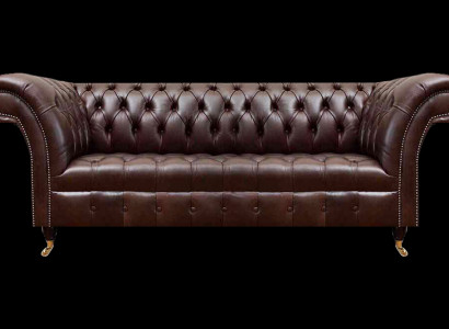 Bruine Chesterfield kunstleren bank designer zithoek woonkamer meubels