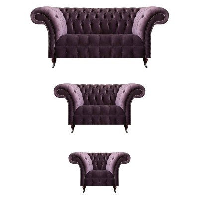 Stijlvolle Chesterfield paarse bankset zitset 3-zits 2-zits fauteuil.