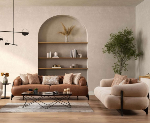 Wit-bruine bankstellen Designer beklede zitmeubelen Exclusieve banken