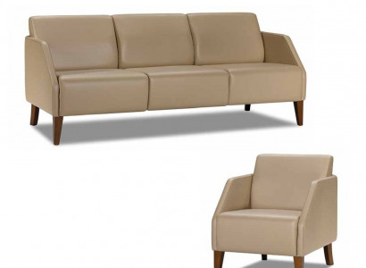 Beige woonkamer lederen set designer 3-zits exclusieve fauteuil 2-delig