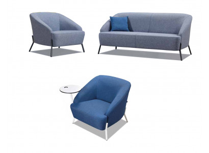 Grijs-blauwe bankstel designer gestoffeerde banken moderne 2-zitter fauteuil.