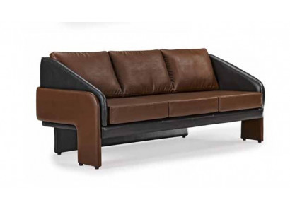 Bruin-zwarte driezits exclusieve gestoffeerde meubels designer leren bank.