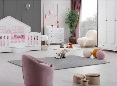 Kinderkamer set modern bed meerkleurig kledingkast commode licht nieuw