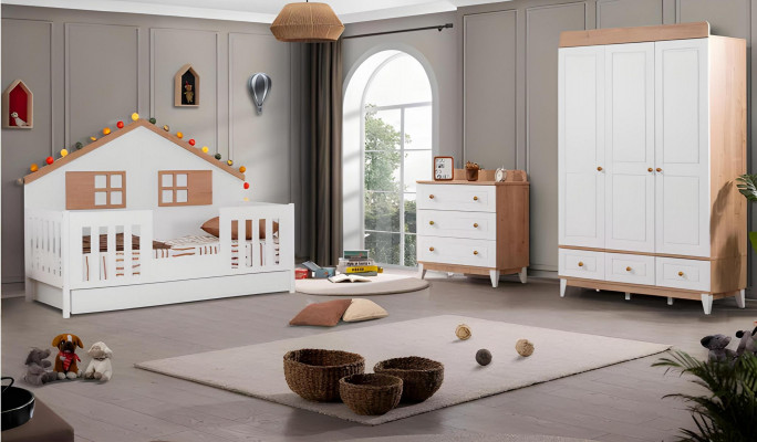 Luxueuze kinderkamer set garnituur kledingkast wit moderne houten commode