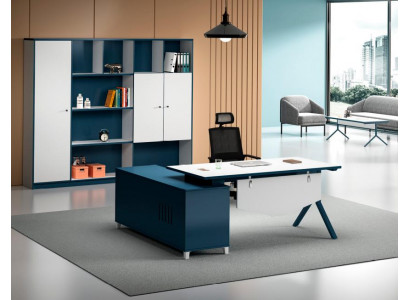 Blauw-witte hoektafel Designer kantoor meubels Luxueus bureau
