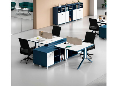 Blauw-witte werktafel werkplek meubilair ontwerper hoogwaardige tafels