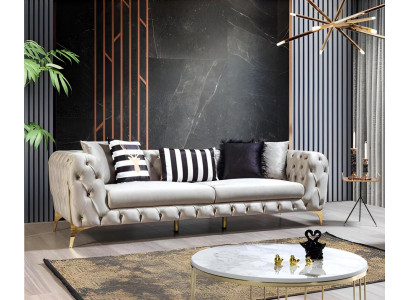 Chesterfield helbeige 3-zits luxe woonkamer designerbank