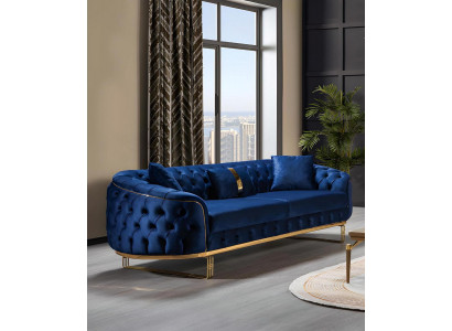 Blauwe Chesterfield driezitsbank woonkamer 3-zits bank gestoffeerde meubels