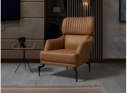 Bruine leren fauteuil luxe woonkamer leunstoel gestoffeerde meubels relaxfauteuil