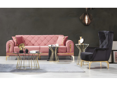 Chesterfield Rosa Roestvrij Staal Bank Moderne Beklede Bank Luxe Driezitter