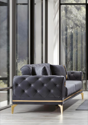 Chesterfield grijze stoffen bank Designer woonkamer driezits textiel 3-zits