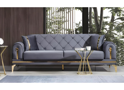 Chesterfield grijze stoffen bank Designer woonkamer driezits textiel 3-zits