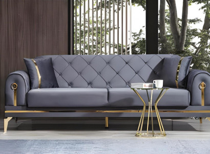 Chesterfield grijze stoffen bank Designer woonkamer driezits textiel 3-zits