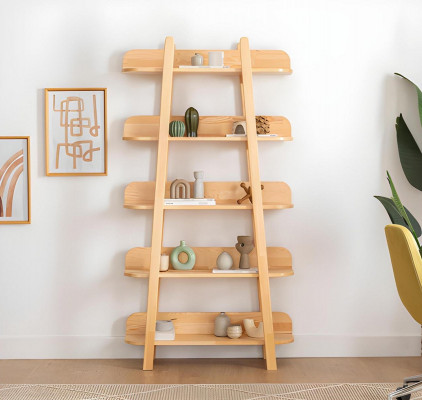 Modern beige boekenkast woonkamer opbergrekken designer houten meubels
