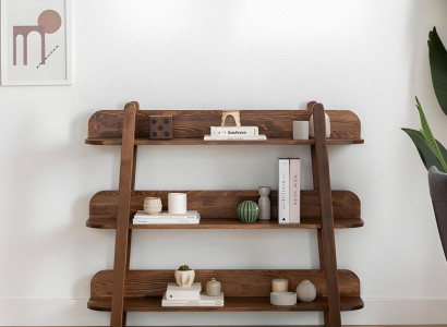Modern donkerbruin boekenrek, designer planken, houten opslagplanken