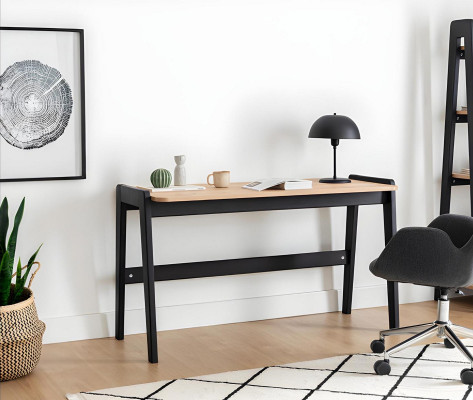 Zwart-beige computertafel robuust bureau designer kantoormeubilair