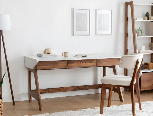 Wit-Bruin Kantoorbureau Robuuste Laptoptafel Houten Meubels
