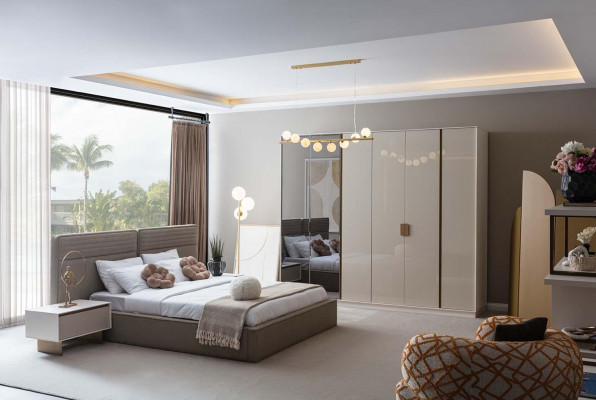 Lichtgrijze kledingkast ontwerper slaapkamerkasten luxe houten meubels